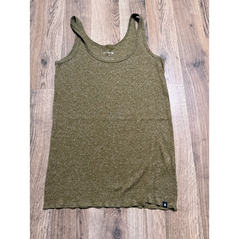Hurley Shirts Women Size M Olive Green Tank Ribbed Knit Flax Blend Sleeveless
